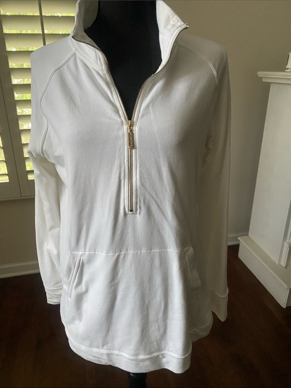 Lilly Pulitzer White Half-Zip Pullover with Gold Zipper